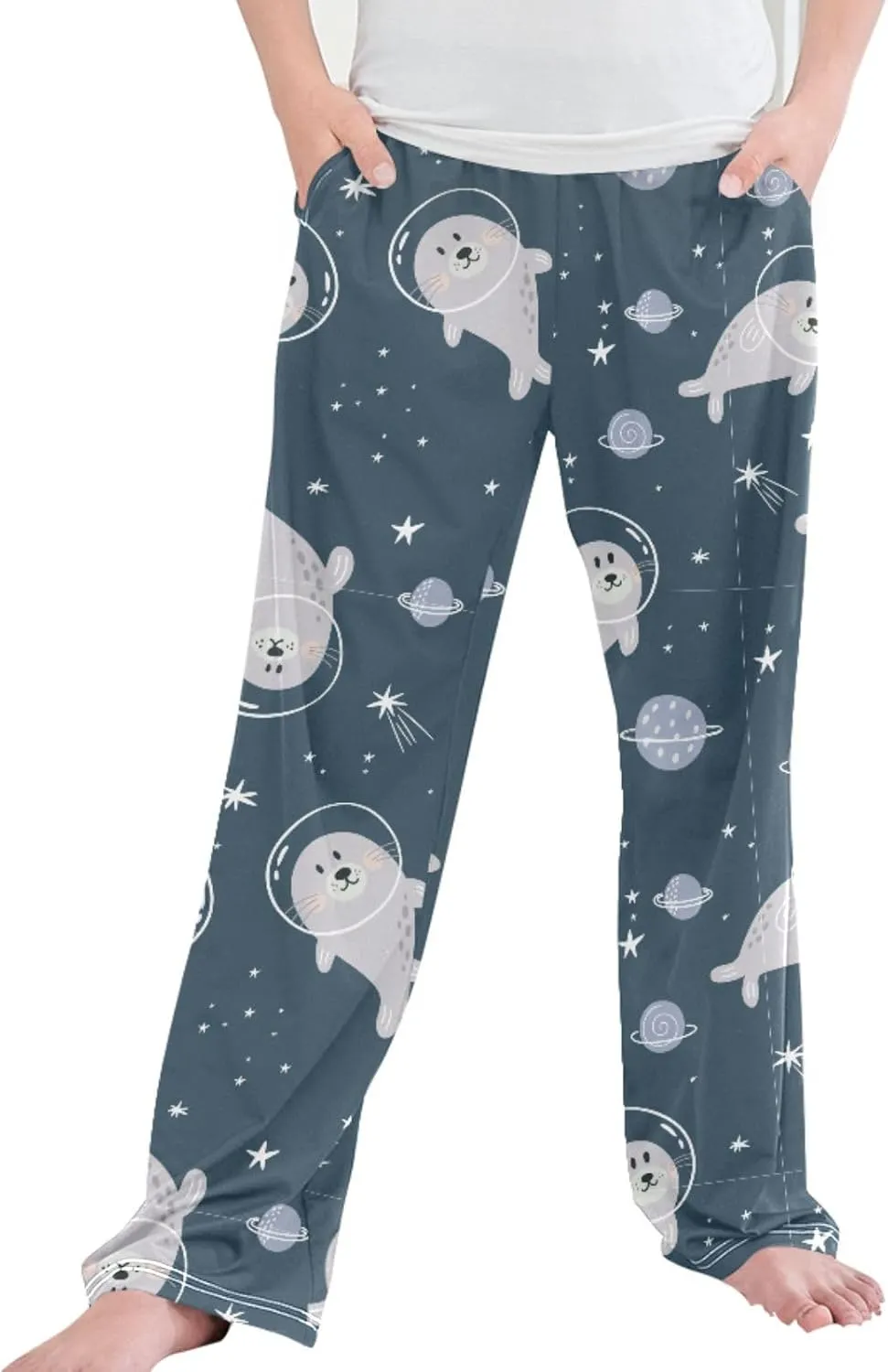 Pigsaly Boys' Pants Cute Seal Space Galaxy Long Bottoms Stars Planet Jogger Pants Elastic Waist Trousers With Pockets S
