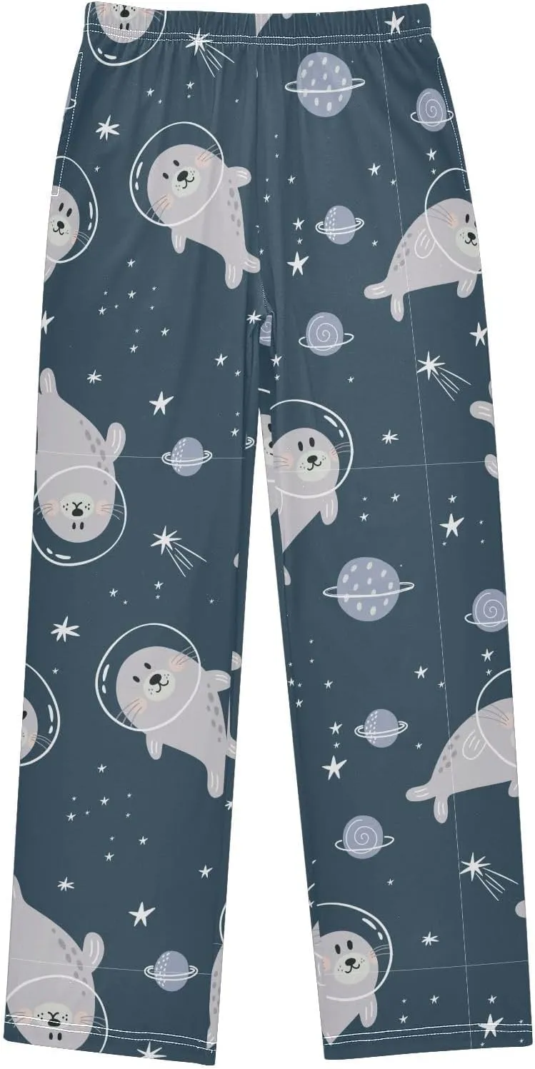 Pigsaly Boys' Pants Cute Seal Space Galaxy Long Bottoms Stars Planet Jogger Pants Elastic Waist Trousers With Pockets S
