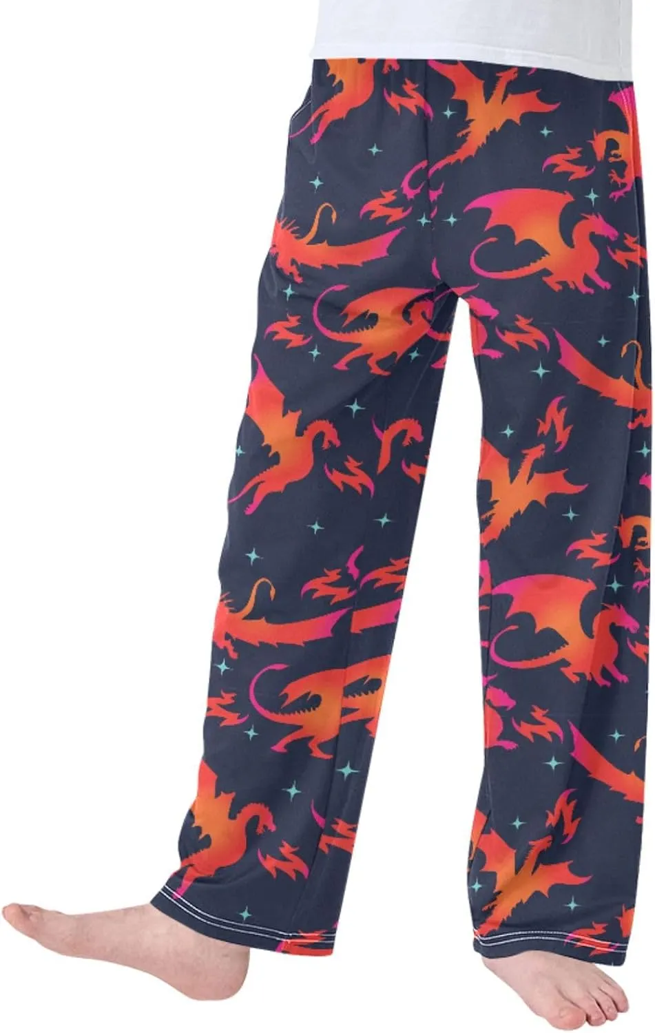 Pigsaly Boys' Pants Fire Dragon Long Bottoms Galaxy Stars Jogger Pants Elastic Waist Trousers With Pockets S