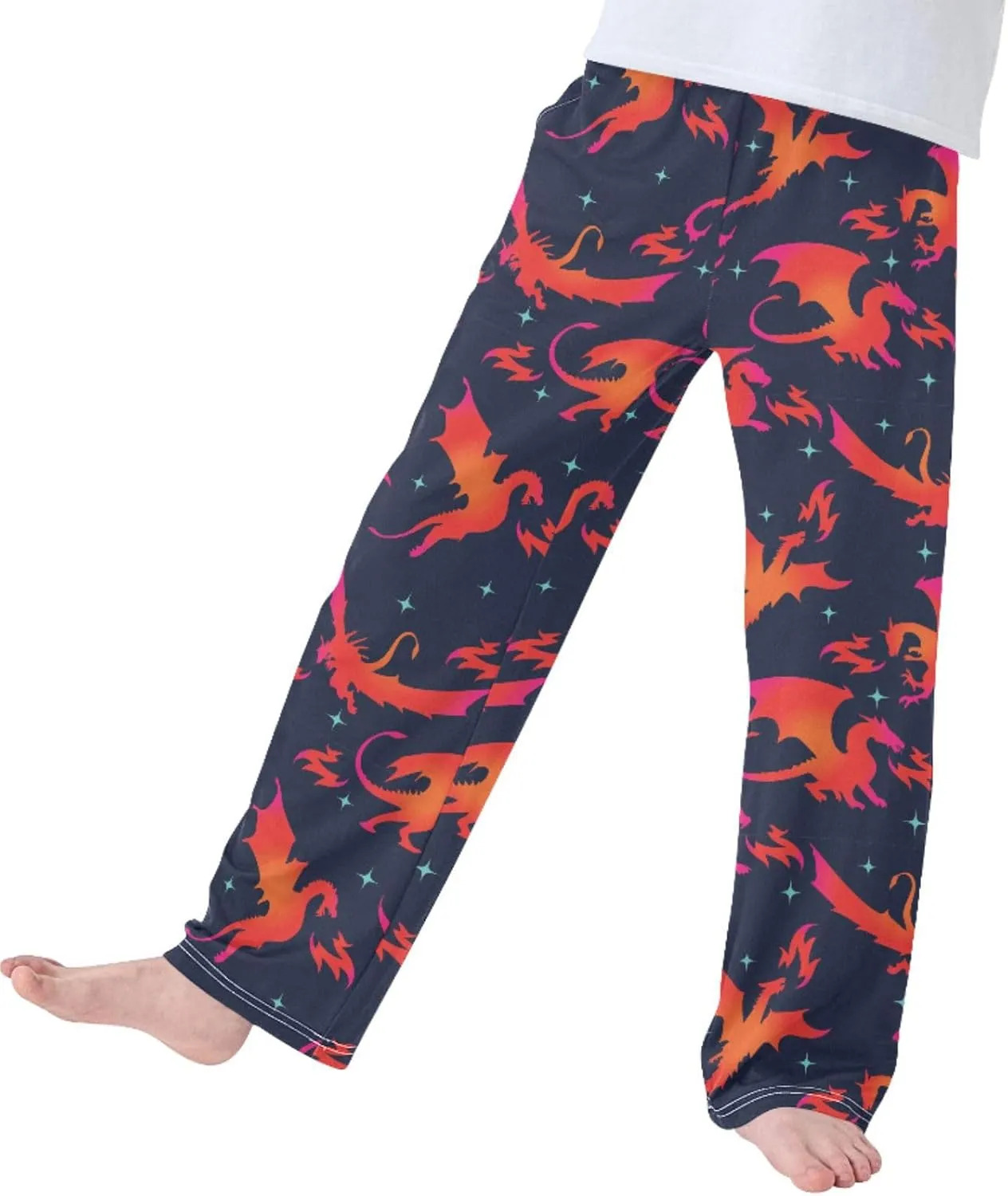 Pigsaly Boys' Pants Fire Dragon Long Bottoms Galaxy Stars Jogger Pants Elastic Waist Trousers With Pockets S