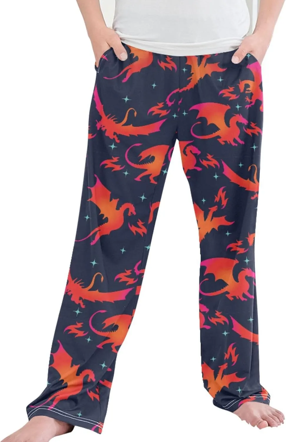 Pigsaly Boys' Pants Fire Dragon Long Bottoms Galaxy Stars Jogger Pants Elastic Waist Trousers With Pockets S