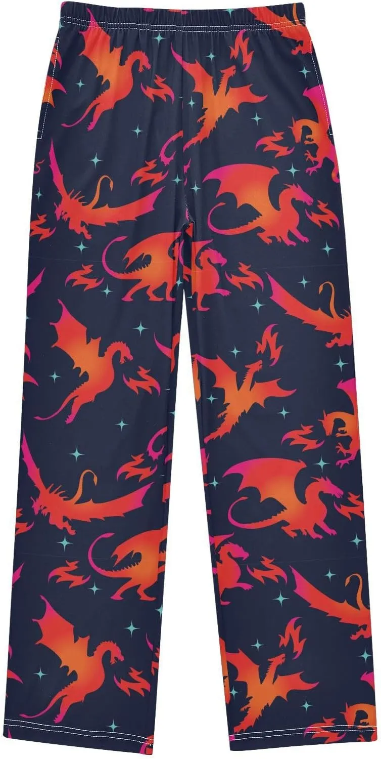 Pigsaly Boys' Pants Fire Dragon Long Bottoms Galaxy Stars Jogger Pants Elastic Waist Trousers With Pockets S