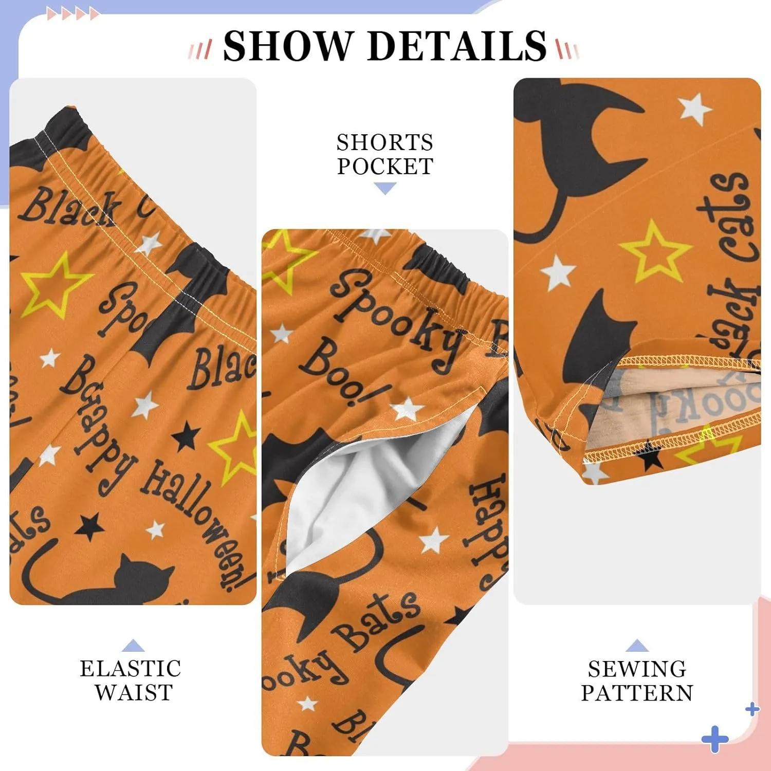 Pigsaly Boys' Pants Halloween Cats Bats Long Bottoms Orange Stars Jogger Pants Elastic Waist Trousers With Pockets S