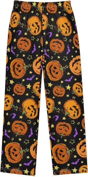 Pigsaly Boys' Pants Halloween Pumpkins Bats Long Bottoms Gold Stars Jogger Pants Elastic Waist Trousers with Pockets S