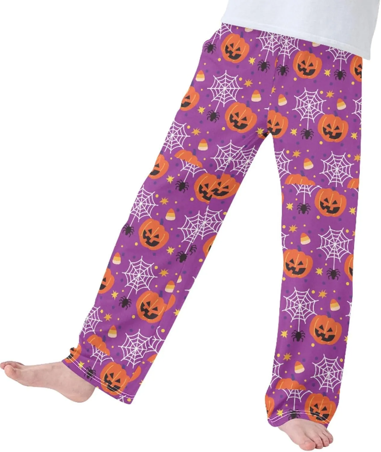 Pigsaly Boys' Pants Halloween Spiders Pumpkins Long Bottoms Purple Stars Corn Jogger Pants Elastic Waist Trousers Pockets S
