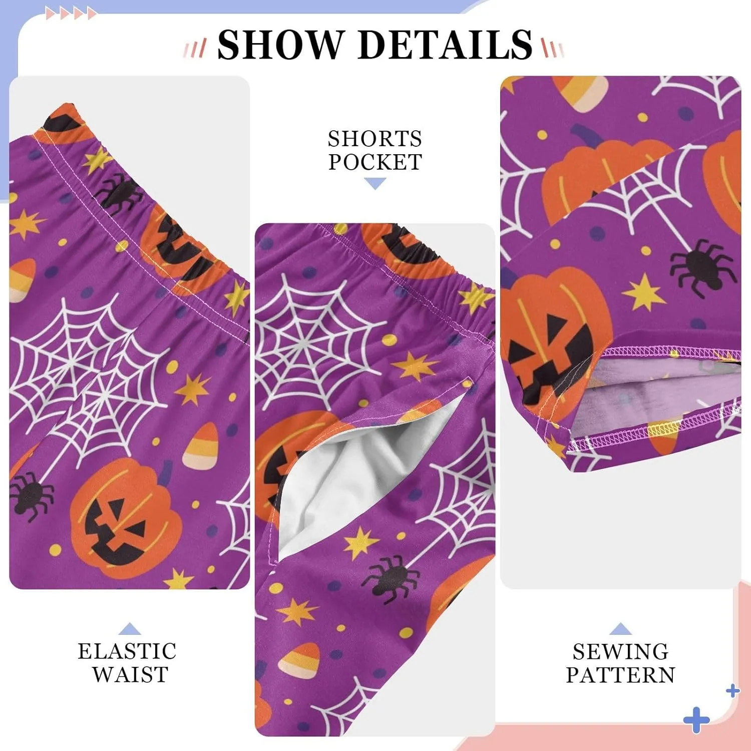 Pigsaly Boys' Pants Halloween Spiders Pumpkins Long Bottoms Purple Stars Corn Jogger Pants Elastic Waist Trousers Pockets S