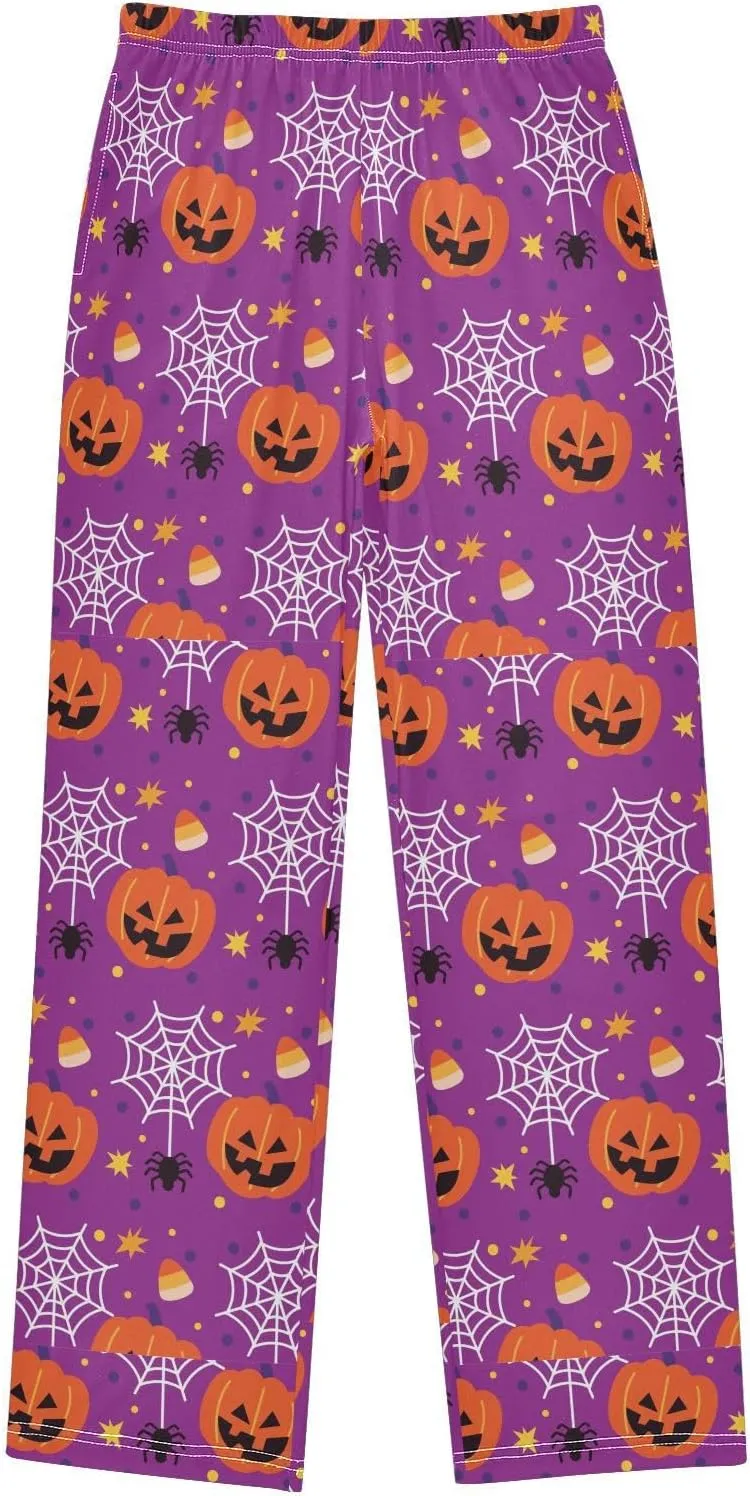 Pigsaly Boys' Pants Halloween Spiders Pumpkins Long Bottoms Purple Stars Corn Jogger Pants Elastic Waist Trousers Pockets S