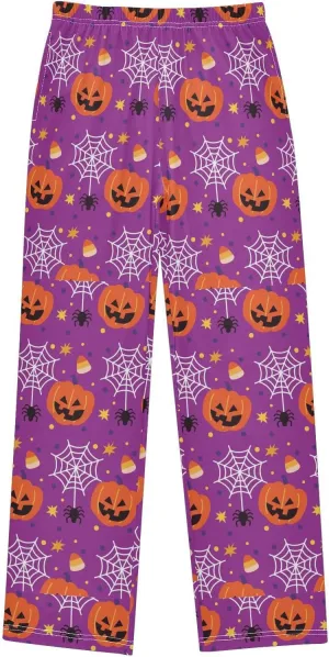 Pigsaly Boys' Pants Halloween Spiders Pumpkins Long Bottoms Purple Stars Corn Jogger Pants Elastic Waist Trousers Pockets S