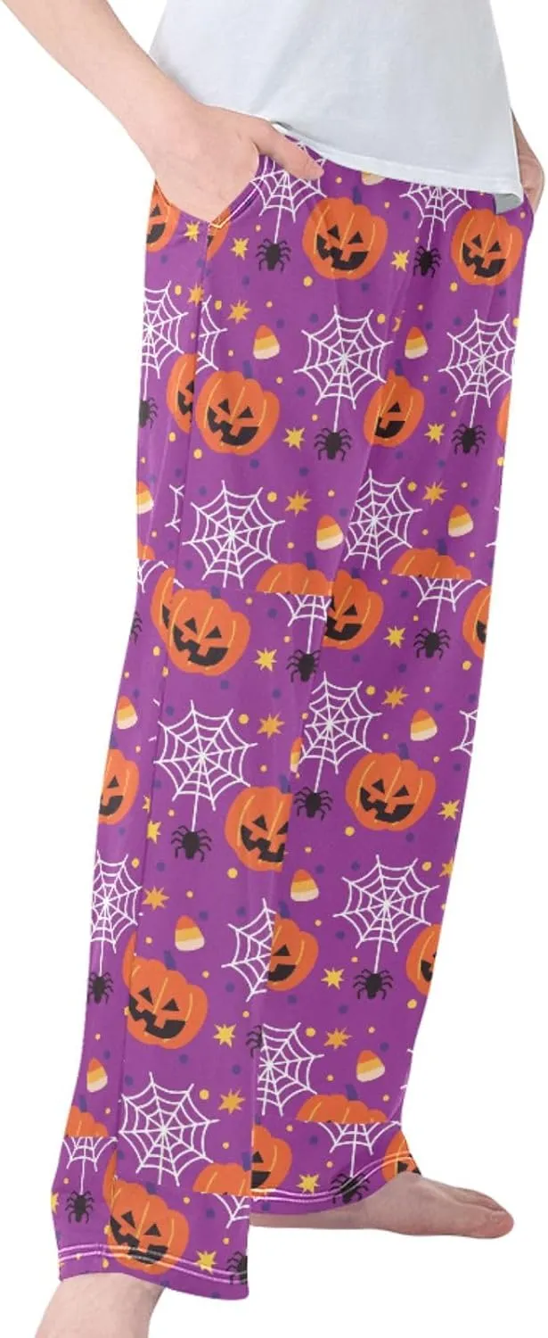 Pigsaly Boys' Pants Halloween Spiders Pumpkins Long Bottoms Purple Stars Corn Jogger Pants Elastic Waist Trousers Pockets S