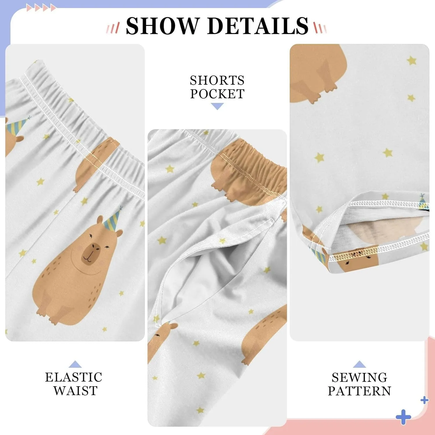 Pigsaly Boys' Pants Party Hat Cute Capybara Long Bottoms Gold Stars Jogger Pants Elastic Waist Trousers With Pockets S