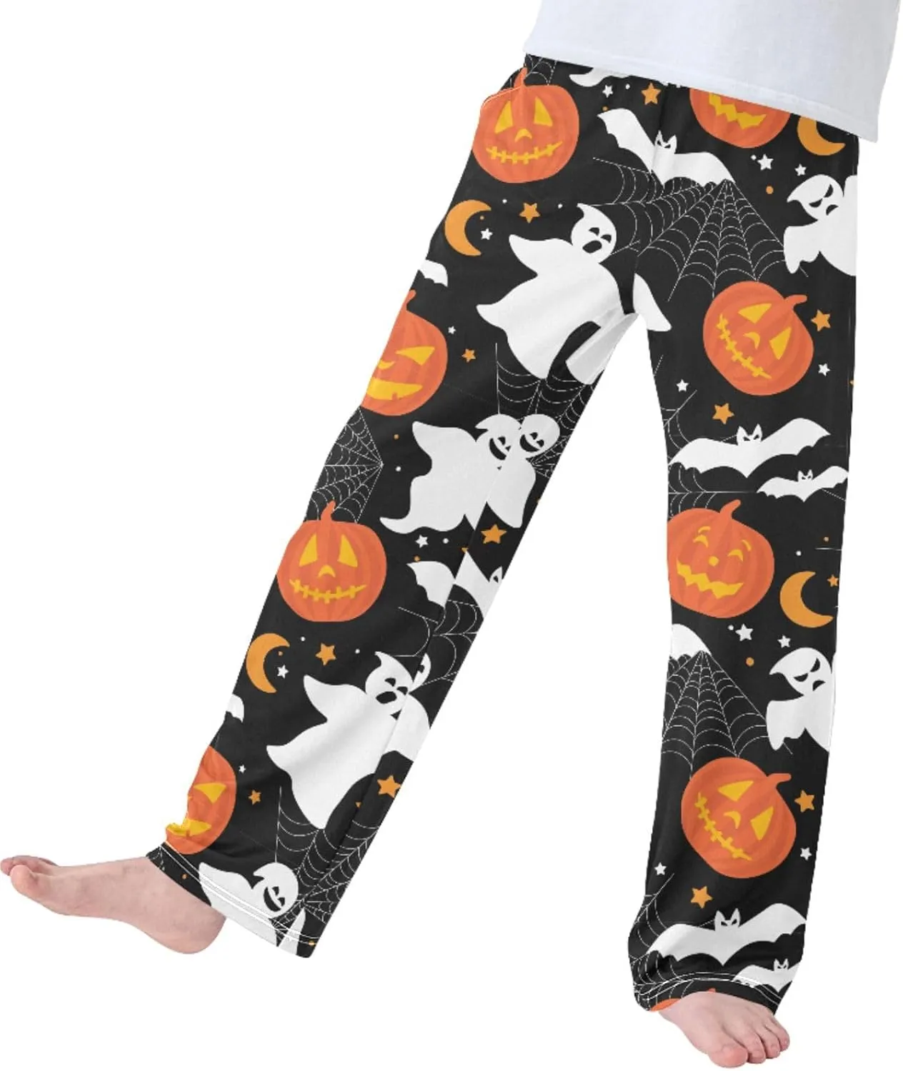 Pigsaly Boys' Pants Pumpkins Ghosts Bat Long Bottoms Eyes Moon Stars Jogger Pants Elastic Waist Trousers with Pockets S