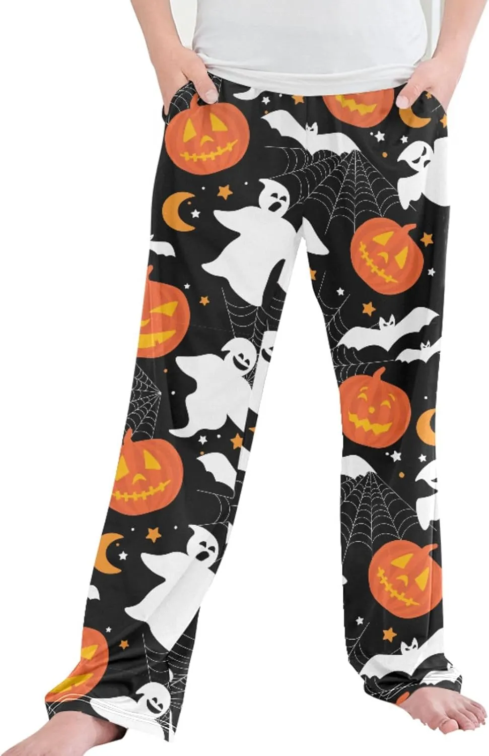 Pigsaly Boys' Pants Pumpkins Ghosts Bat Long Bottoms Eyes Moon Stars Jogger Pants Elastic Waist Trousers with Pockets S