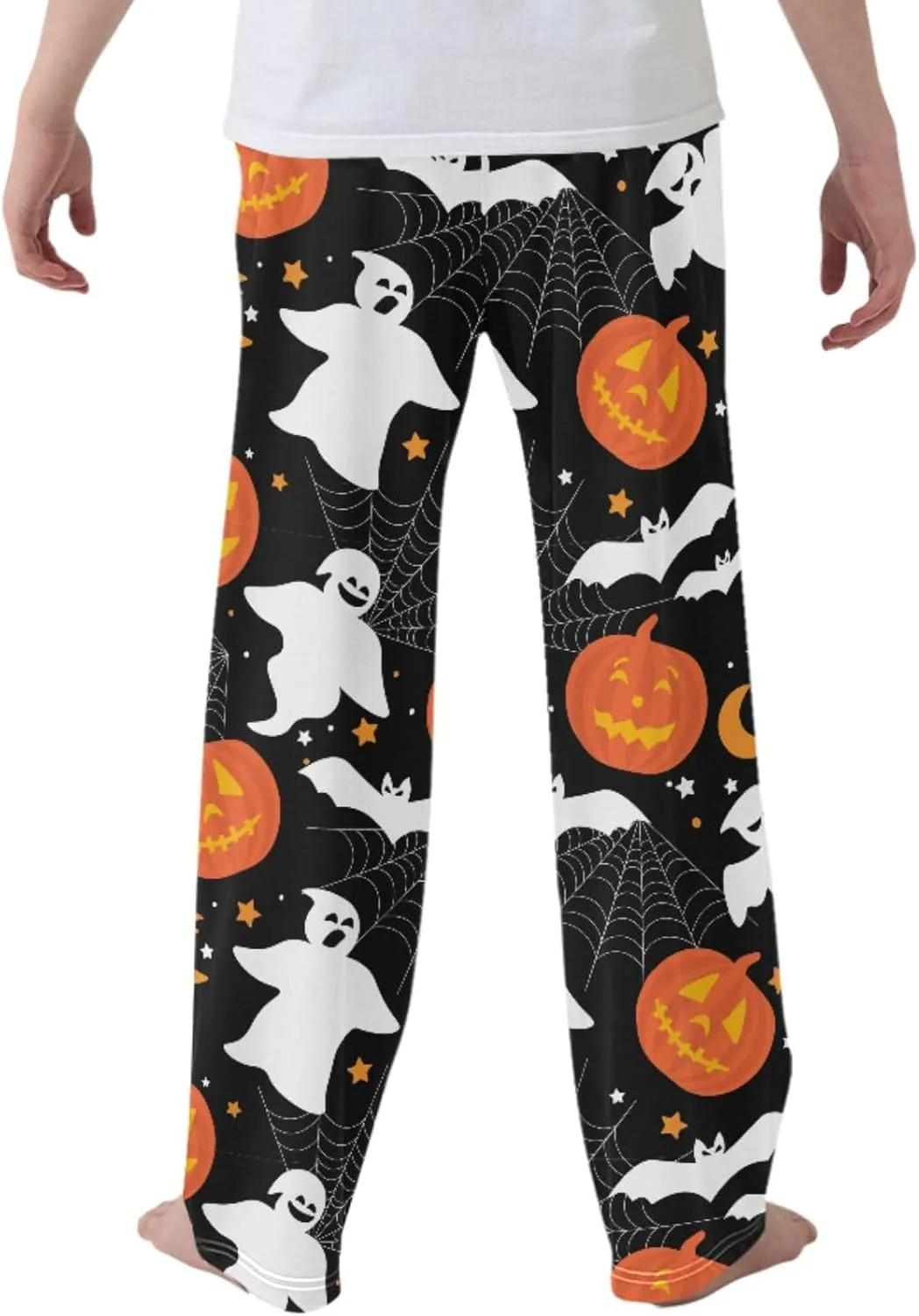 Pigsaly Boys' Pants Pumpkins Ghosts Bat Long Bottoms Eyes Moon Stars Jogger Pants Elastic Waist Trousers with Pockets S