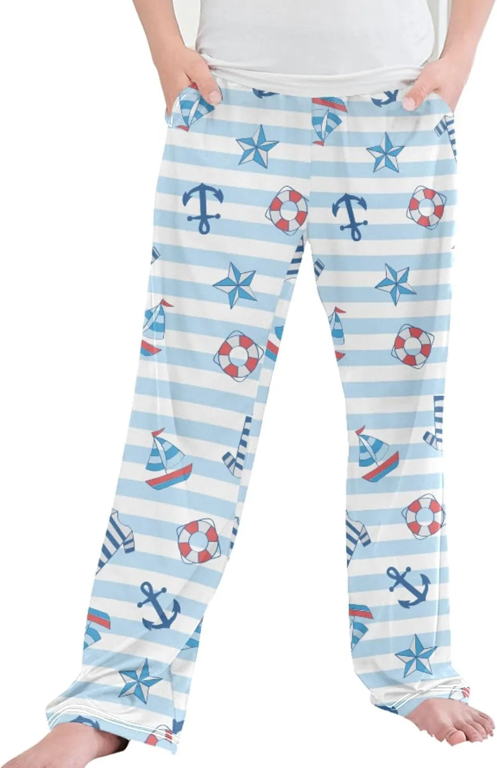 Pigsaly Boys' Pants Stripe Boat Anchor Long Bottoms Stars Jogger Pants Elastic Waist Trousers With Pockets S