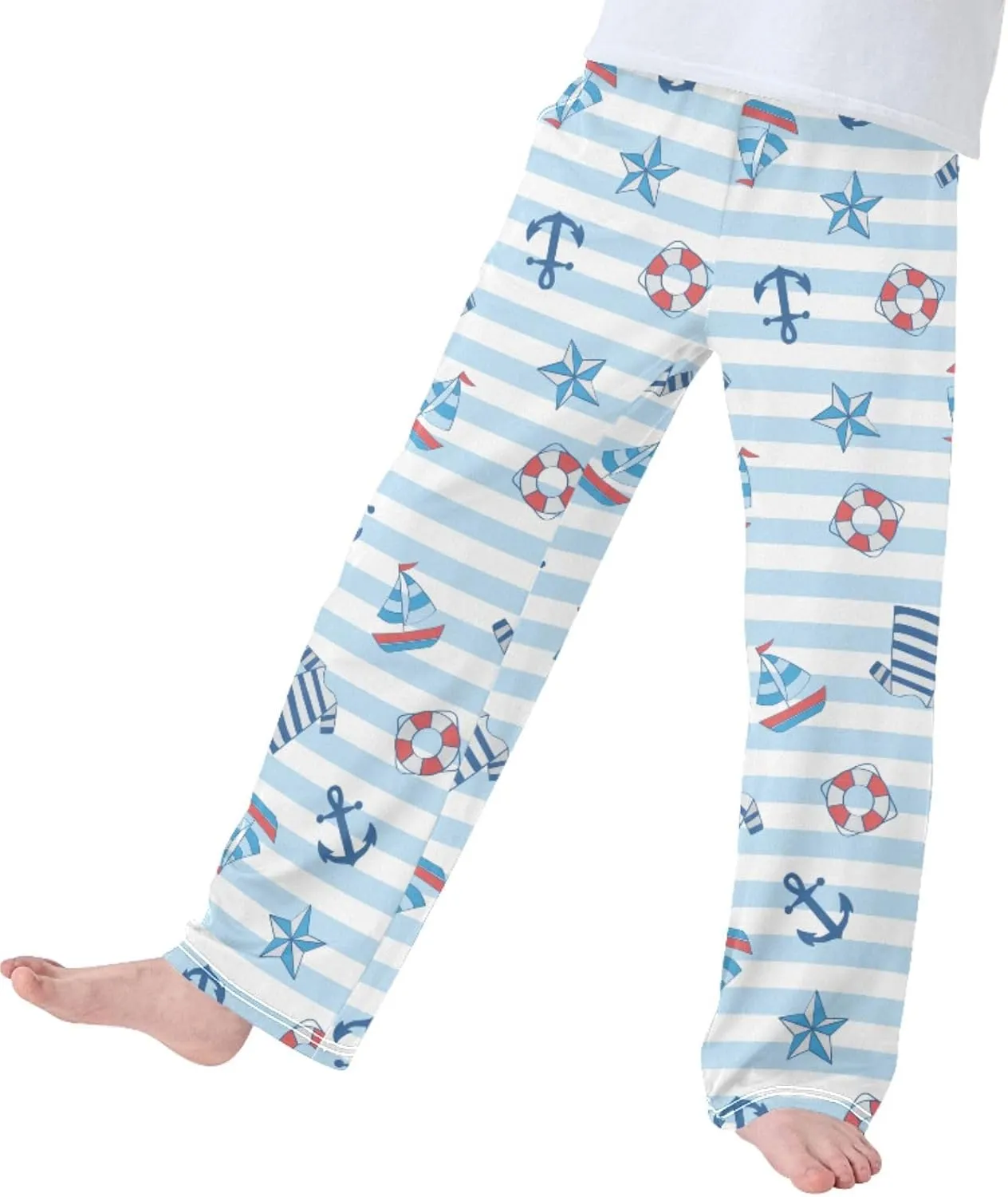 Pigsaly Boys' Pants Stripe Boat Anchor Long Bottoms Stars Jogger Pants Elastic Waist Trousers With Pockets S