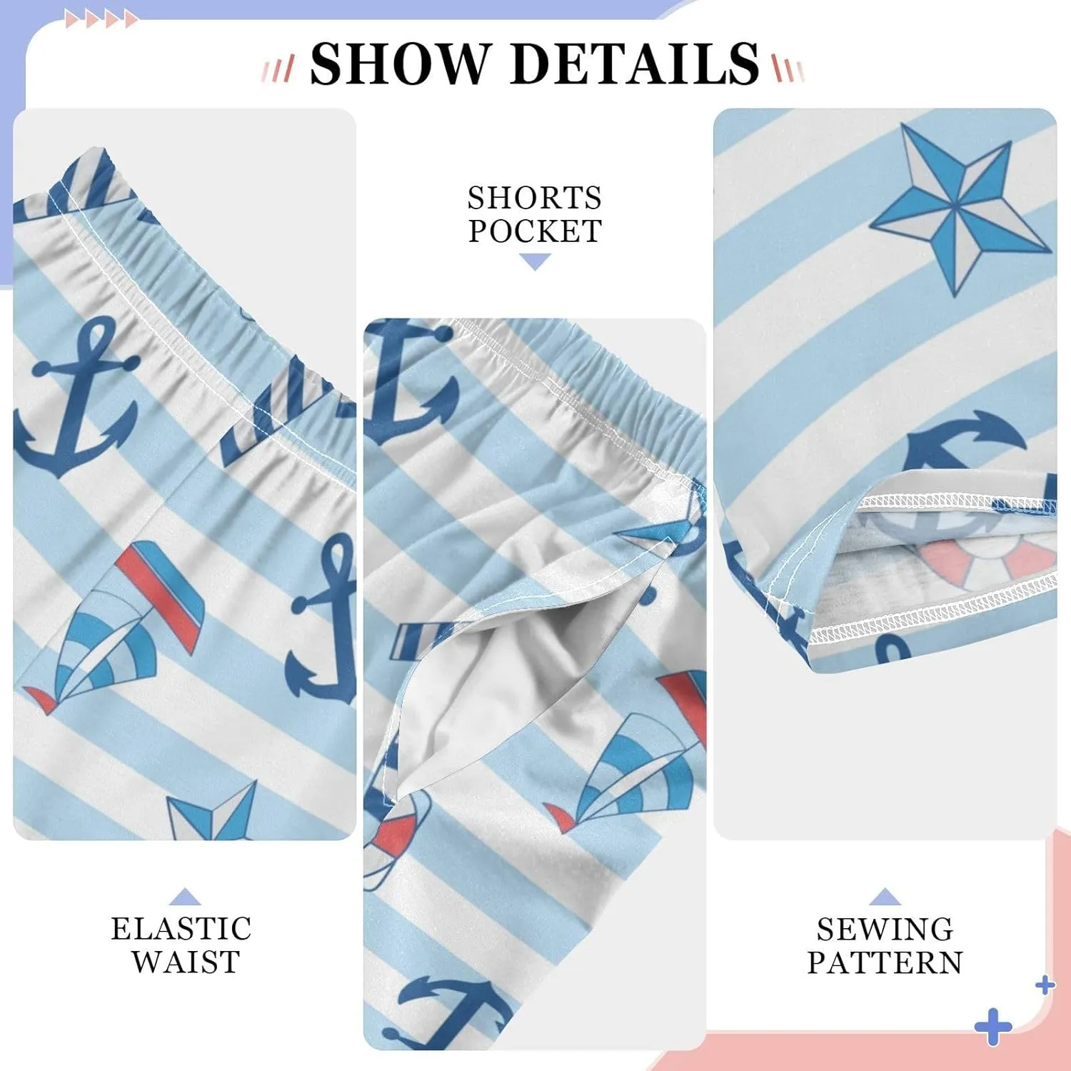 Pigsaly Boys' Pants Stripe Boat Anchor Long Bottoms Stars Jogger Pants Elastic Waist Trousers With Pockets S