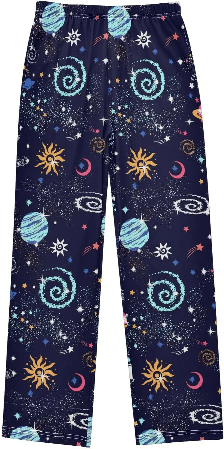 Pigsaly Boys' Pants Sun Moon Stars Galaxy Long Bottoms Night Sky Nebula Jogger Pants Elastic Waist Trousers with Pockets S