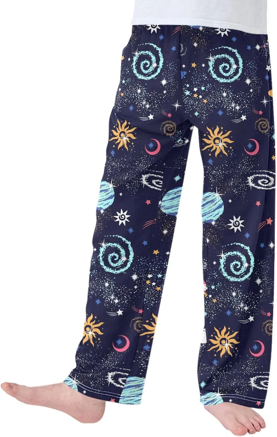 Pigsaly Boys' Pants Sun Moon Stars Galaxy Long Bottoms Night Sky Nebula Jogger Pants Elastic Waist Trousers with Pockets S