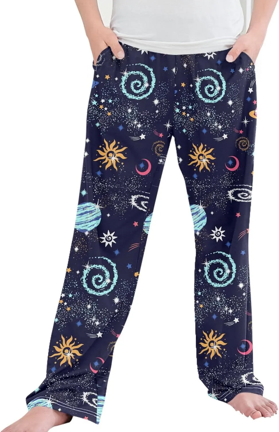 Pigsaly Boys' Pants Sun Moon Stars Galaxy Long Bottoms Night Sky Nebula Jogger Pants Elastic Waist Trousers with Pockets S