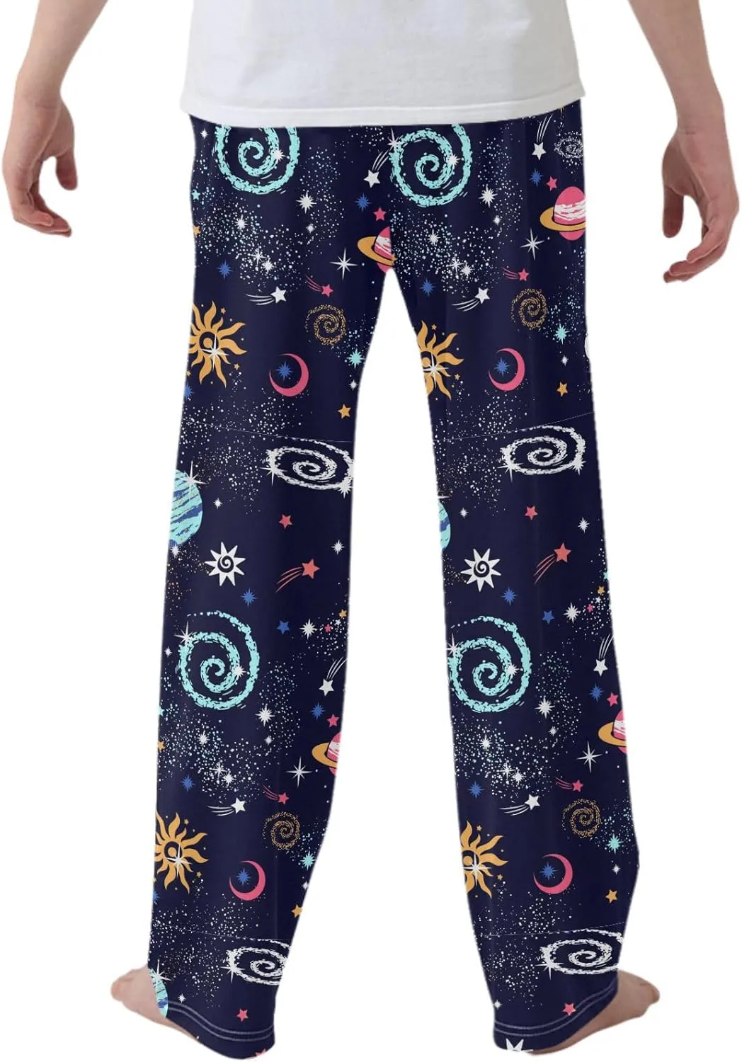 Pigsaly Boys' Pants Sun Moon Stars Galaxy Long Bottoms Night Sky Nebula Jogger Pants Elastic Waist Trousers with Pockets S