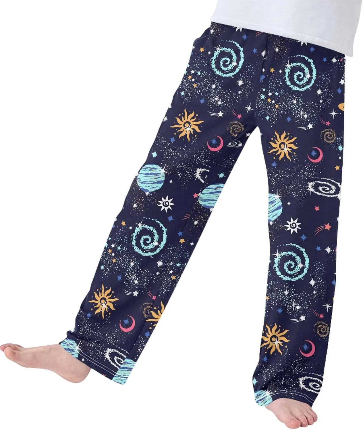 Pigsaly Boys' Pants Sun Moon Stars Galaxy Long Bottoms Night Sky Nebula Jogger Pants Elastic Waist Trousers with Pockets S