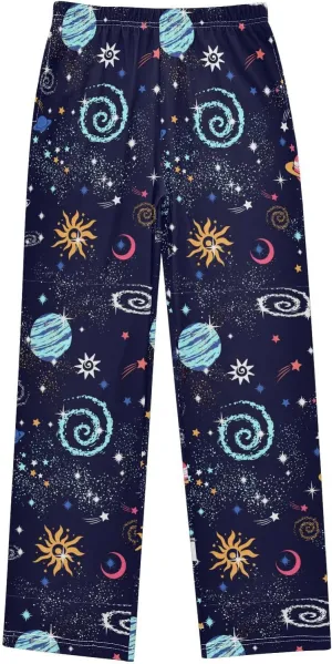 Pigsaly Boys' Pants Sun Moon Stars Galaxy Long Bottoms Night Sky Nebula Jogger Pants Elastic Waist Trousers with Pockets S