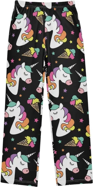 Pigsaly Boys' Pants Unicorn Ice Cream Long Bottoms Black White Stars Jogger Pants Elastic Waist Trousers with Pockets S
