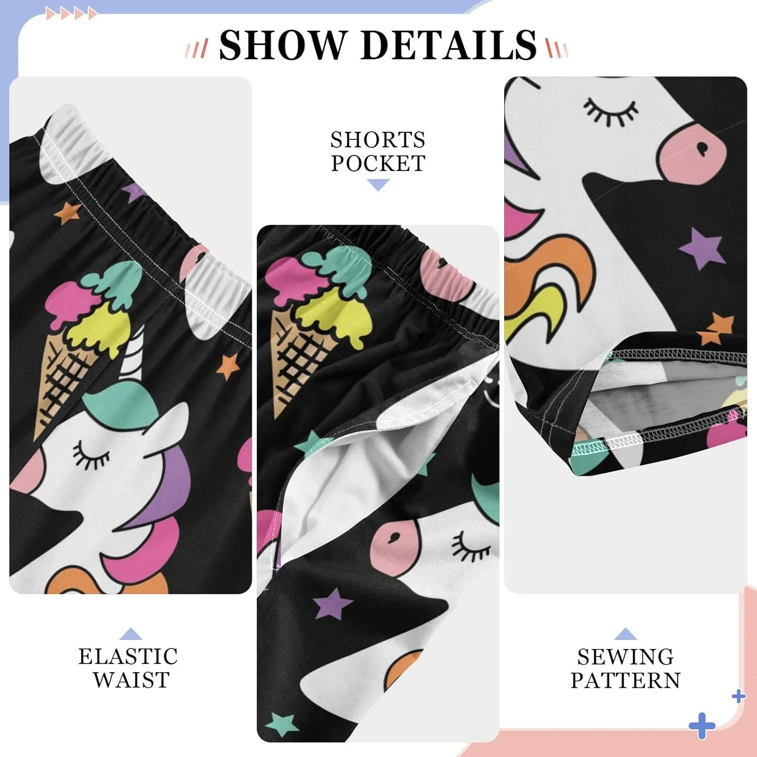 Pigsaly Boys' Pants Unicorn Ice Cream Long Bottoms Black White Stars Jogger Pants Elastic Waist Trousers with Pockets S