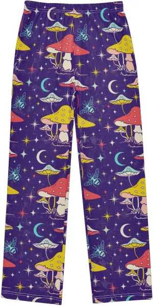 Pigsaly Boys' Pants Vintage Colorful Mushroom Long Bottoms Cute Bee Stars Jogger Pants Elastic Waist Trousers S