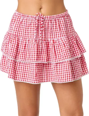 Plaid Mini Skirts Women Y2K Lace Trim Gingham A Line Ruffle Short Skirt Layered Pleated Fairy Sissy Cosplay Skirt