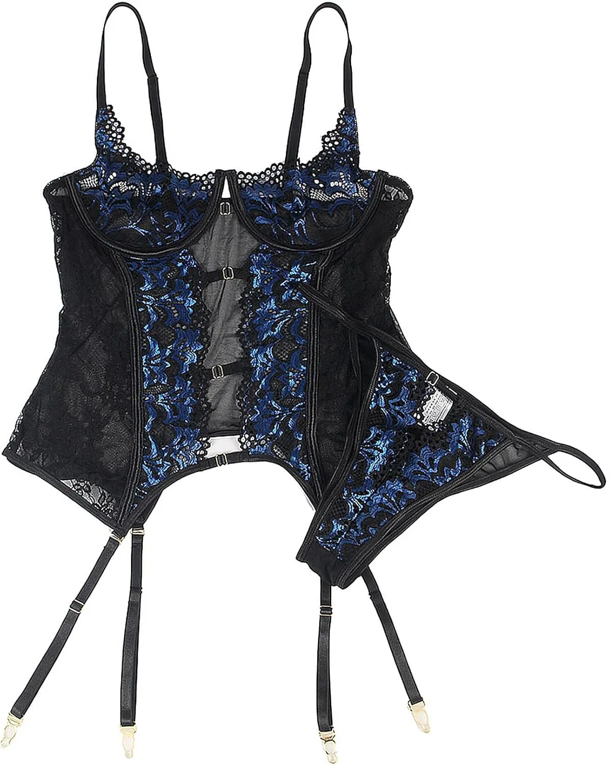 Plus Size Women's Garter Lingerie Set Lace Underwire Babydoll Sexy Bodysuit Bra and Thongs S-2XL