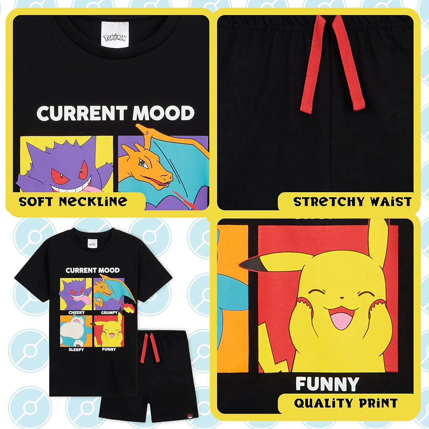 Pokemon Boys Pyjamas for Kids and Teenagers T-Shirt and Shorts Summer PJs Gifts for Boys
