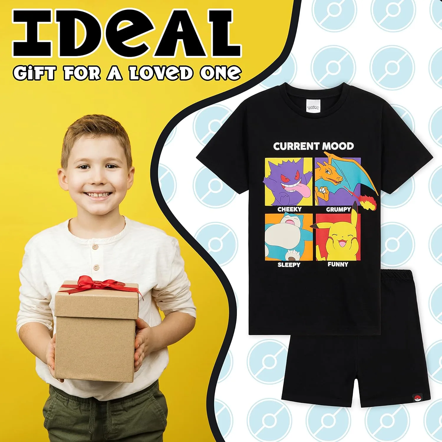 Pokemon Boys Pyjamas for Kids and Teenagers T-Shirt and Shorts Summer PJs Gifts for Boys