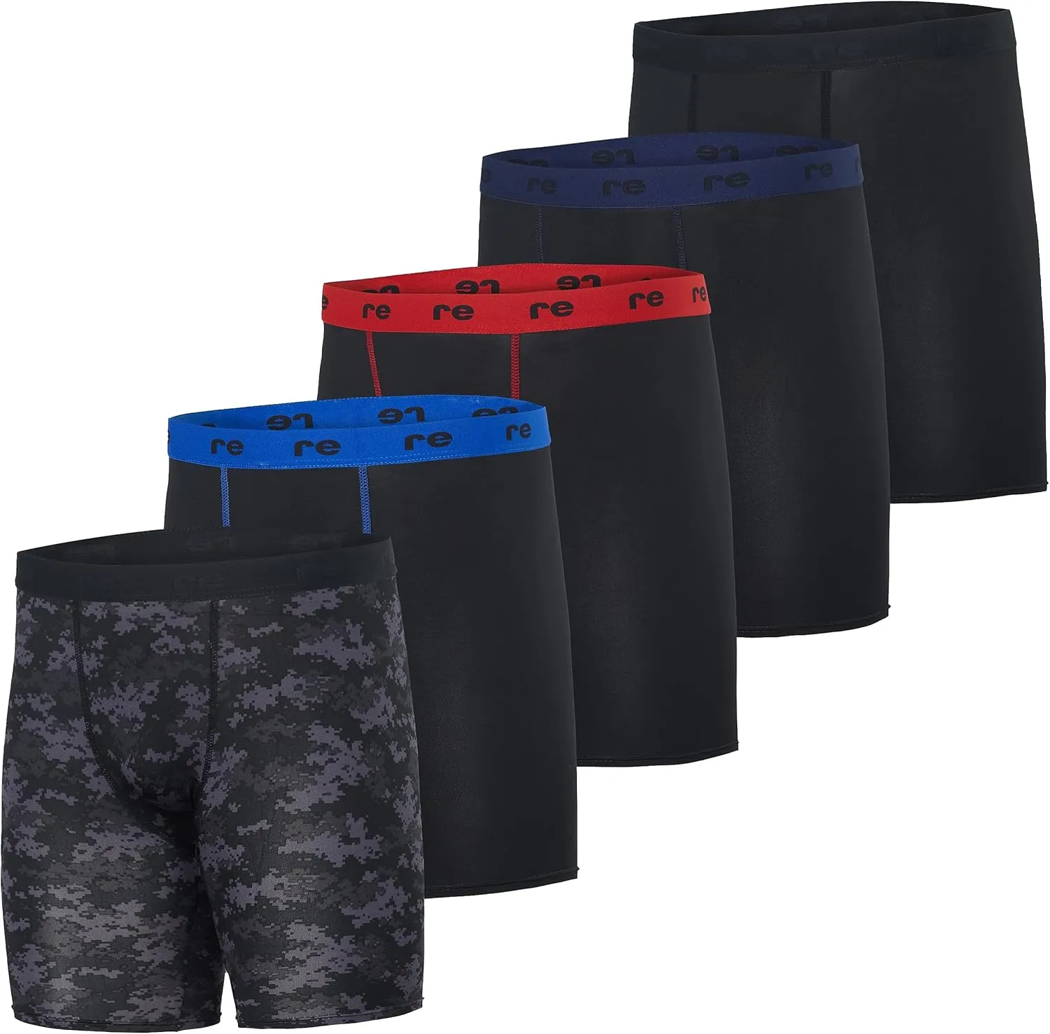 Real Essentials 5 Pack: Mens Compression Shorts - Quick Dry Performance Active Underwear (Available in Big & Tall)