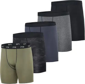 Real Essentials 5 Pack: Mens Compression Shorts - Quick Dry Performance Active Underwear (Available in Big & Tall)