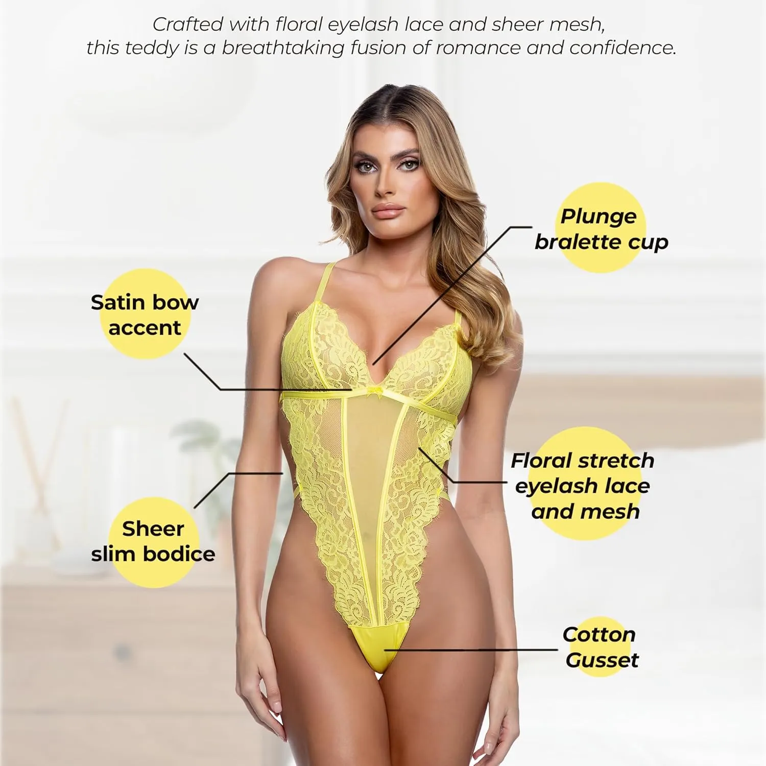 Roma Costume Lace Teddy Lingerie for Women Kiss & Bloom Sexy Teddy Bodysuit Lingerie, Sheer Floral Lace & Criss-Cross Back