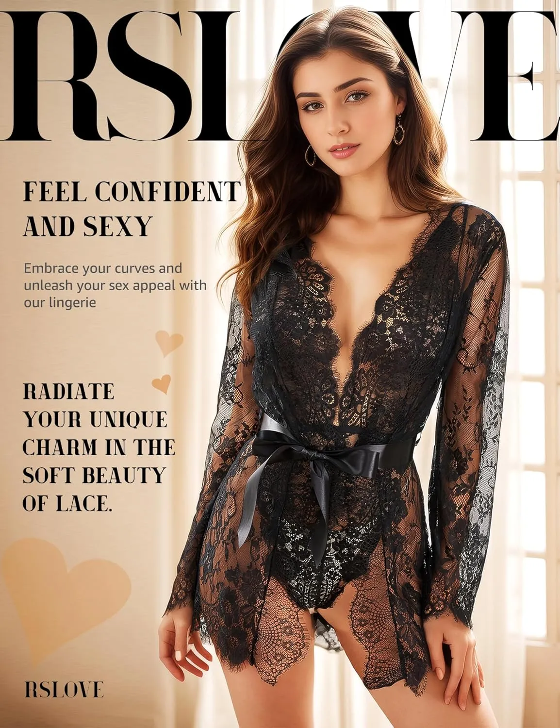 RSLOVE Women Sexy Bridal Lingerie Set – 2 Piece Lace Robe with Sheer Teddy Bodysuit for Wedding Night Honeymoon Anniversary