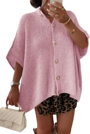 Saodimallsu Womens Oversized Cardigan Sweaters Short Sleeve Button Down Casual Lightweight Loose Knit Trendy Cardigans