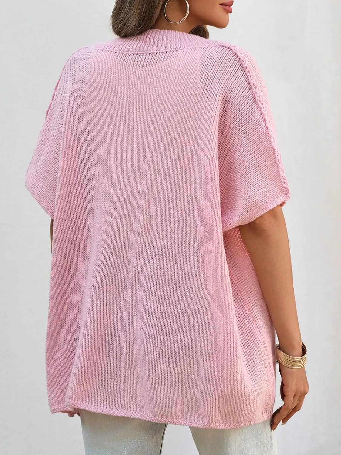 Saodimallsu Womens Oversized Cardigan Sweaters Short Sleeve Button Down Casual Lightweight Loose Knit Trendy Cardigans