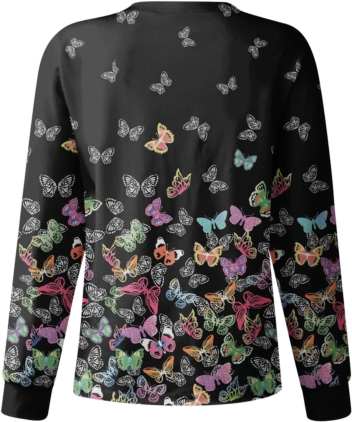 Scrubs Jacket for Women Plus Size Snap Front Warm Up Nurse Doctor Work Uniforms Butterfly Print Scrub Tops with Pockets