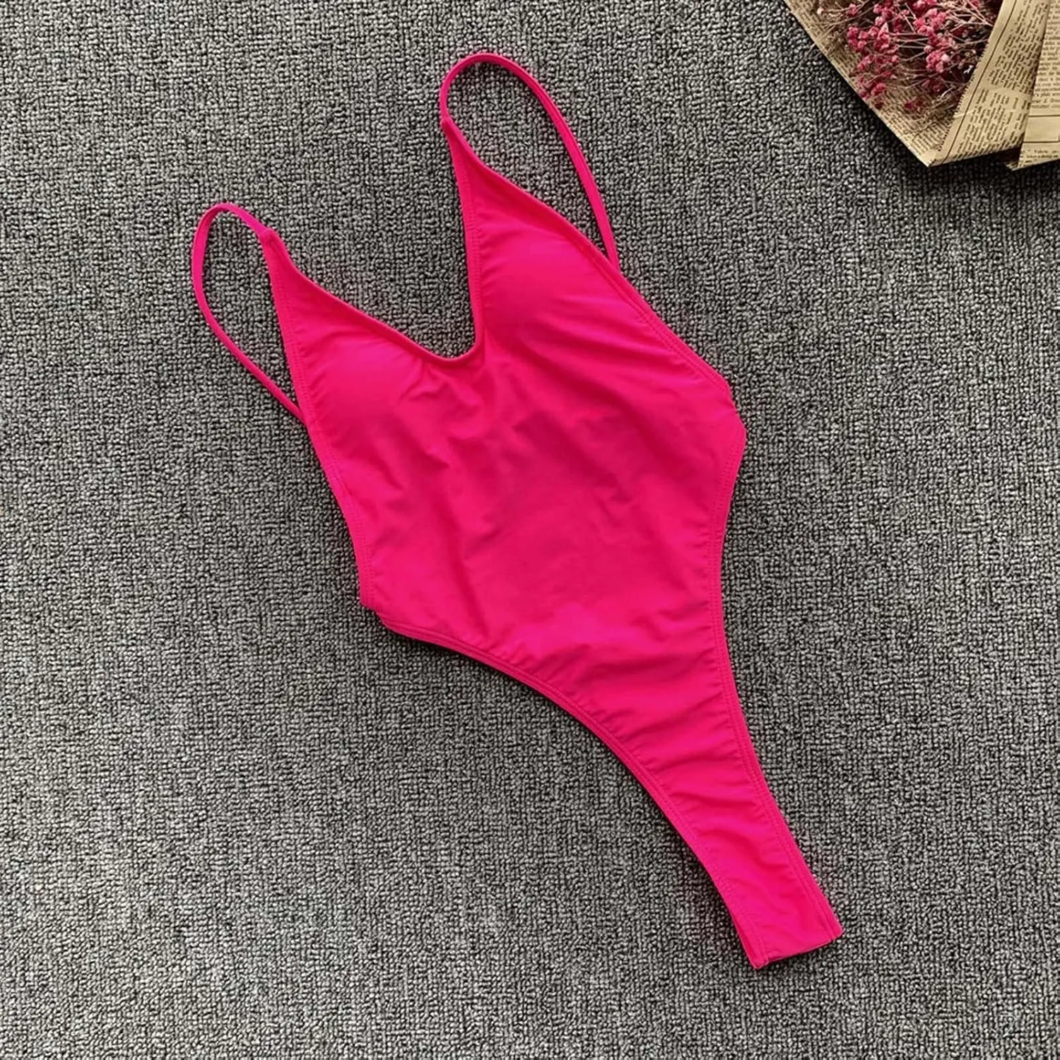 Sexy 2025 Bathing Suits Tummy Control for Women Solid Color Scoop Neck High Cut One Piece Spaghetti Strap Backless
