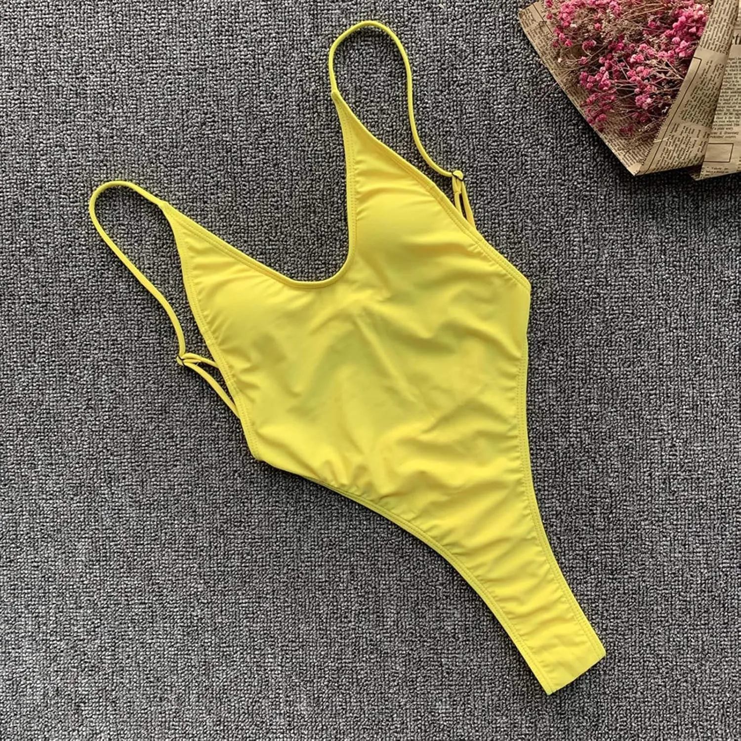 Sexy 2025 Bathing Suits Tummy Control for Women Solid Color Scoop Neck High Cut One Piece Spaghetti Strap Backless