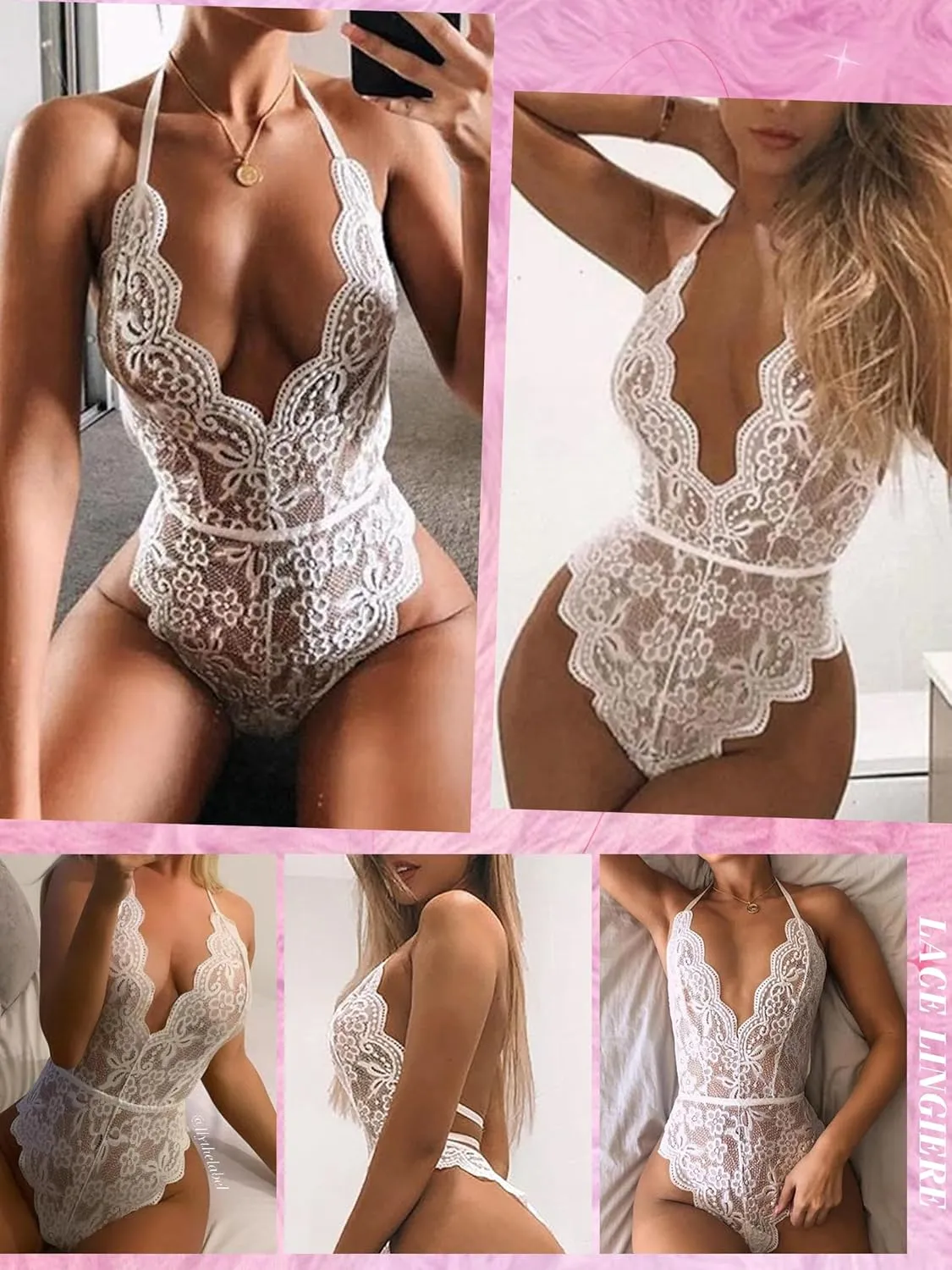 Sexy Lingerie for Women,Lace Bodysuit Bridal Lingerie Backless 1 piece Deep V-Neck Teddy Body Suits Tops Wedding