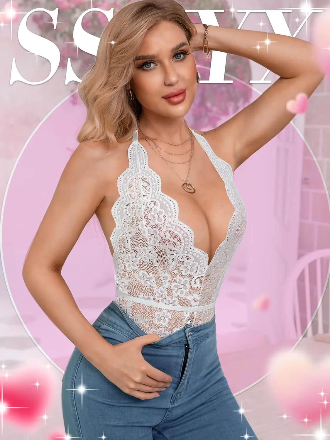 Sexy Lingerie for Women,Lace Bodysuit Bridal Lingerie Backless 1 piece Deep V-Neck Teddy Body Suits Tops Wedding