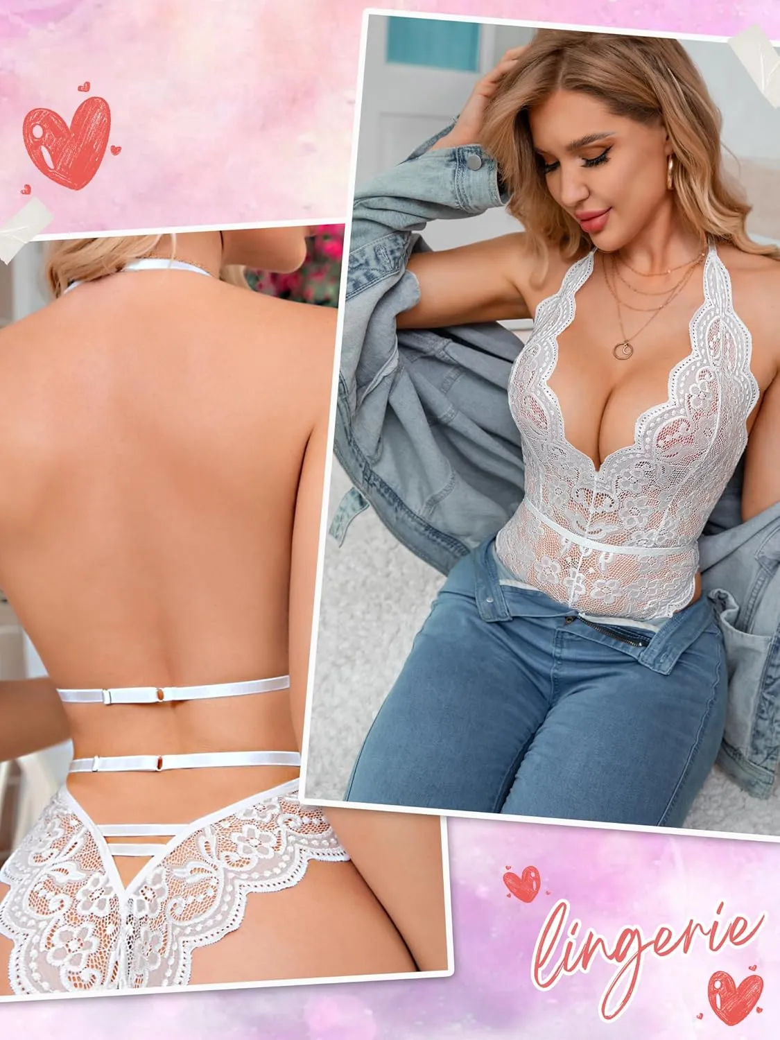 Sexy Lingerie for Women,Lace Bodysuit Bridal Lingerie Backless 1 piece Deep V-Neck Teddy Body Suits Tops Wedding