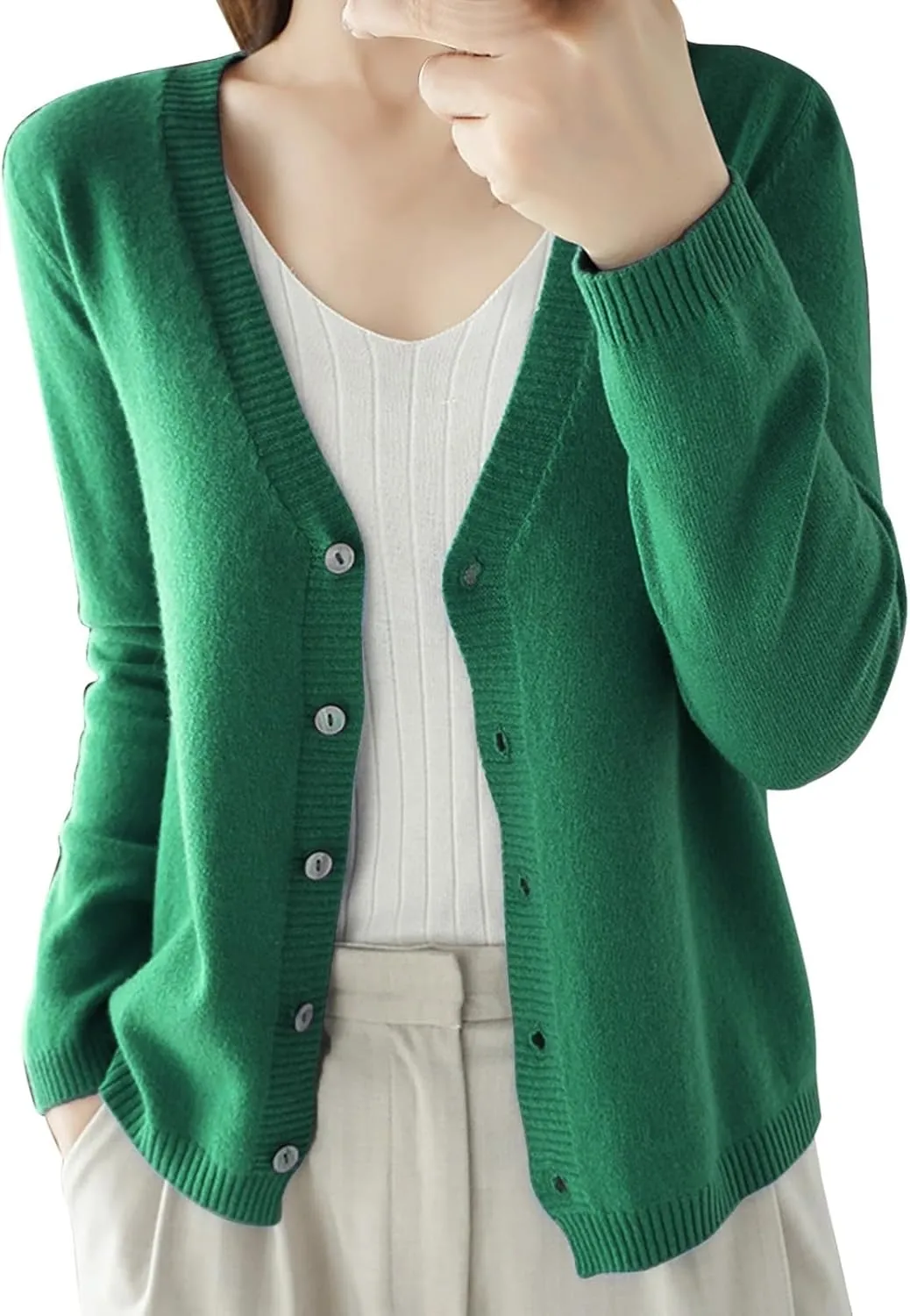 SHAOBGE Chunky Knitted Sweater Women's Spring and Autumn Leisure Loose Solid Long Sleeve V Chunky Oversized Sweaters for
