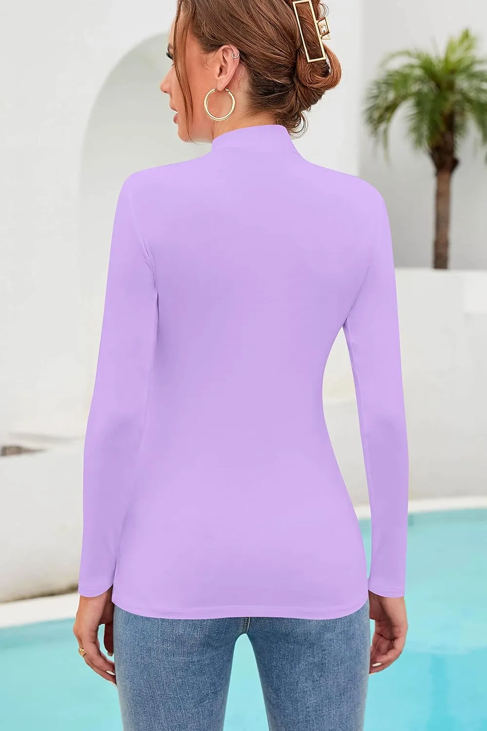 SHEIUGU Women’s Long Sleeve Sleeveless Mock Turtle Neck Tops Basic Stretchy Fitted Underwear Layer Tee Shirts