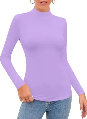 SHEIUGU Women’s Long Sleeve Sleeveless Mock Turtle Neck Tops Basic Stretchy Fitted Underwear Layer Tee Shirts