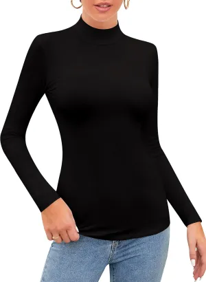 SHEIUGU Women’s Long Sleeve Sleeveless Mock Turtle Neck Tops Basic Stretchy Fitted Underwear Layer Tee Shirts