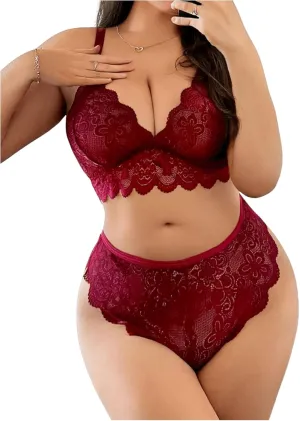 SHENHE Women's Plus Size Lace Lingerie Set Sheer Criss Cross Bra and Panty Cheeky Underwear Set